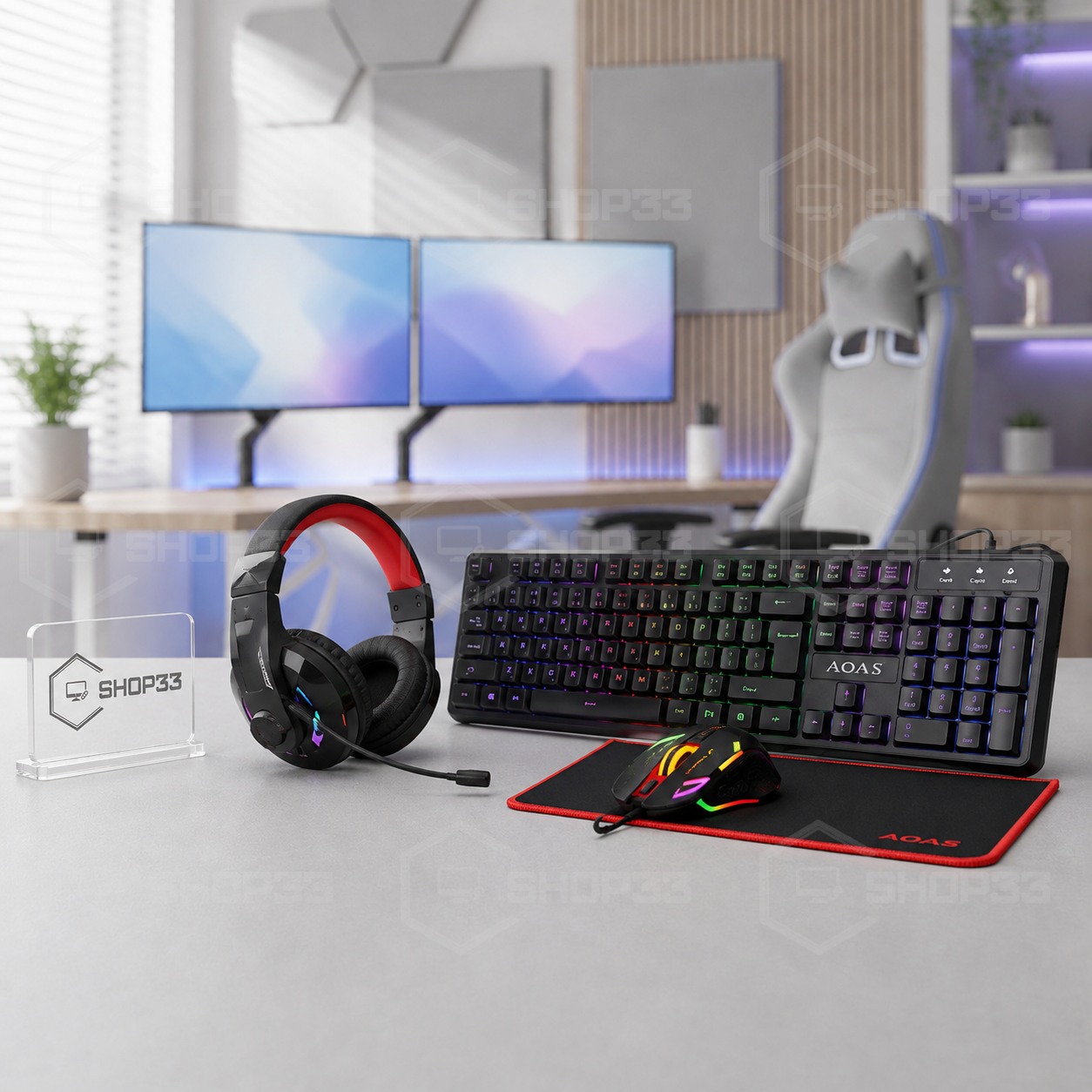 AOAS 4u1 Gaming Set RGB Crni