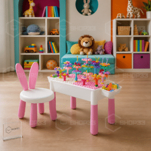 Roze Dečiji Sto sa Kockama 89 Delova