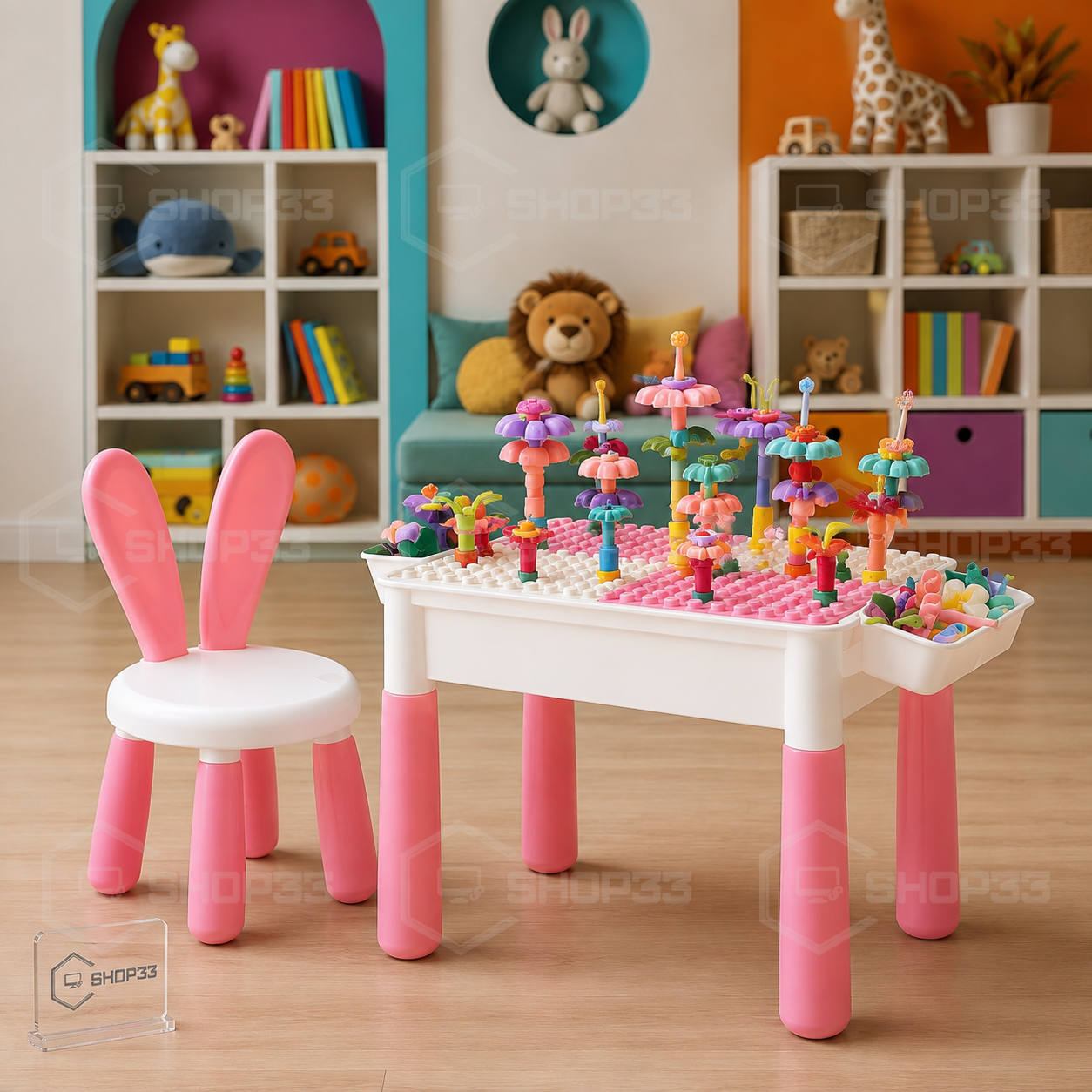 Roze Dečiji Sto sa Kockama 89 Delova - Image 2