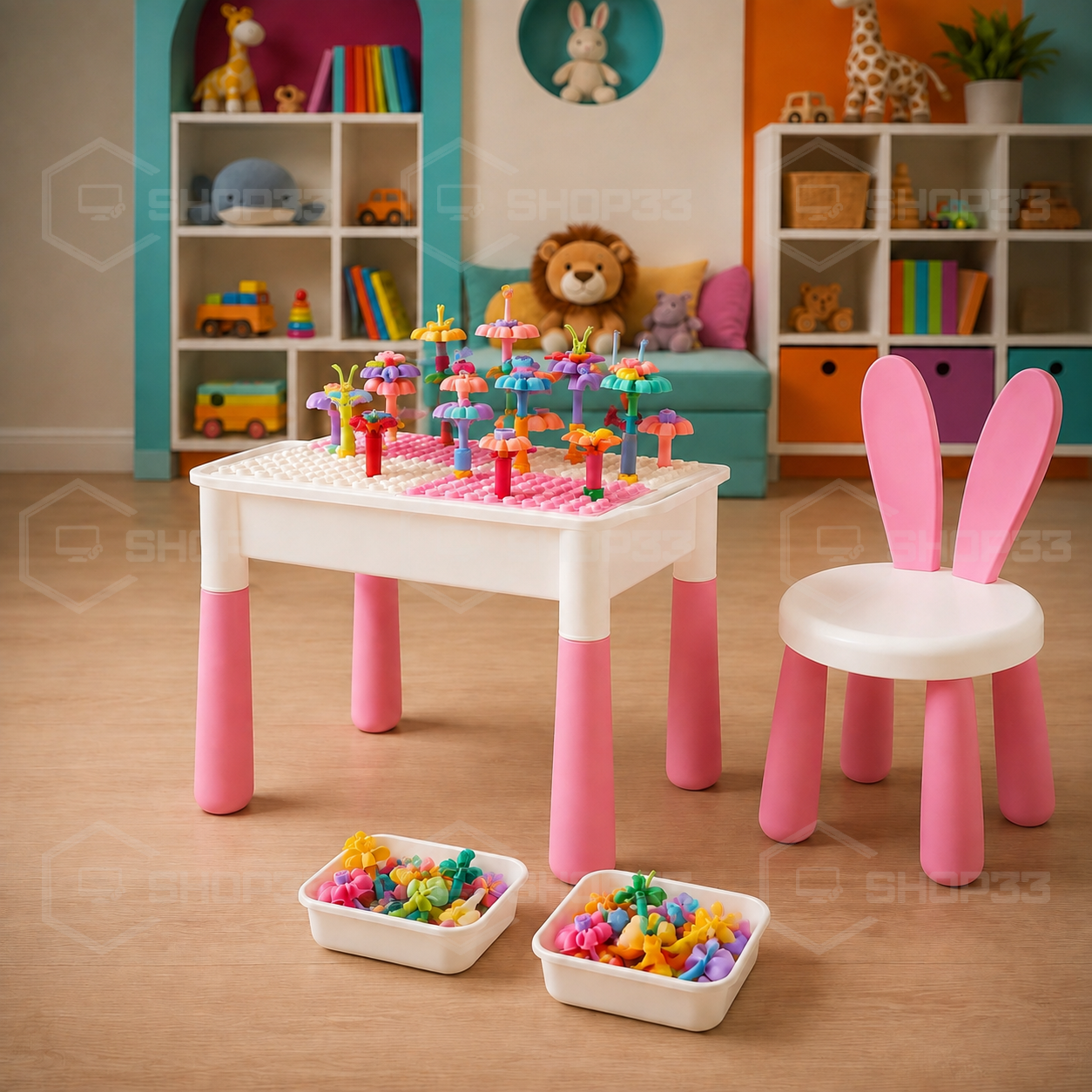 Roze Dečiji Sto sa Kockama 89 Delova - Image 5