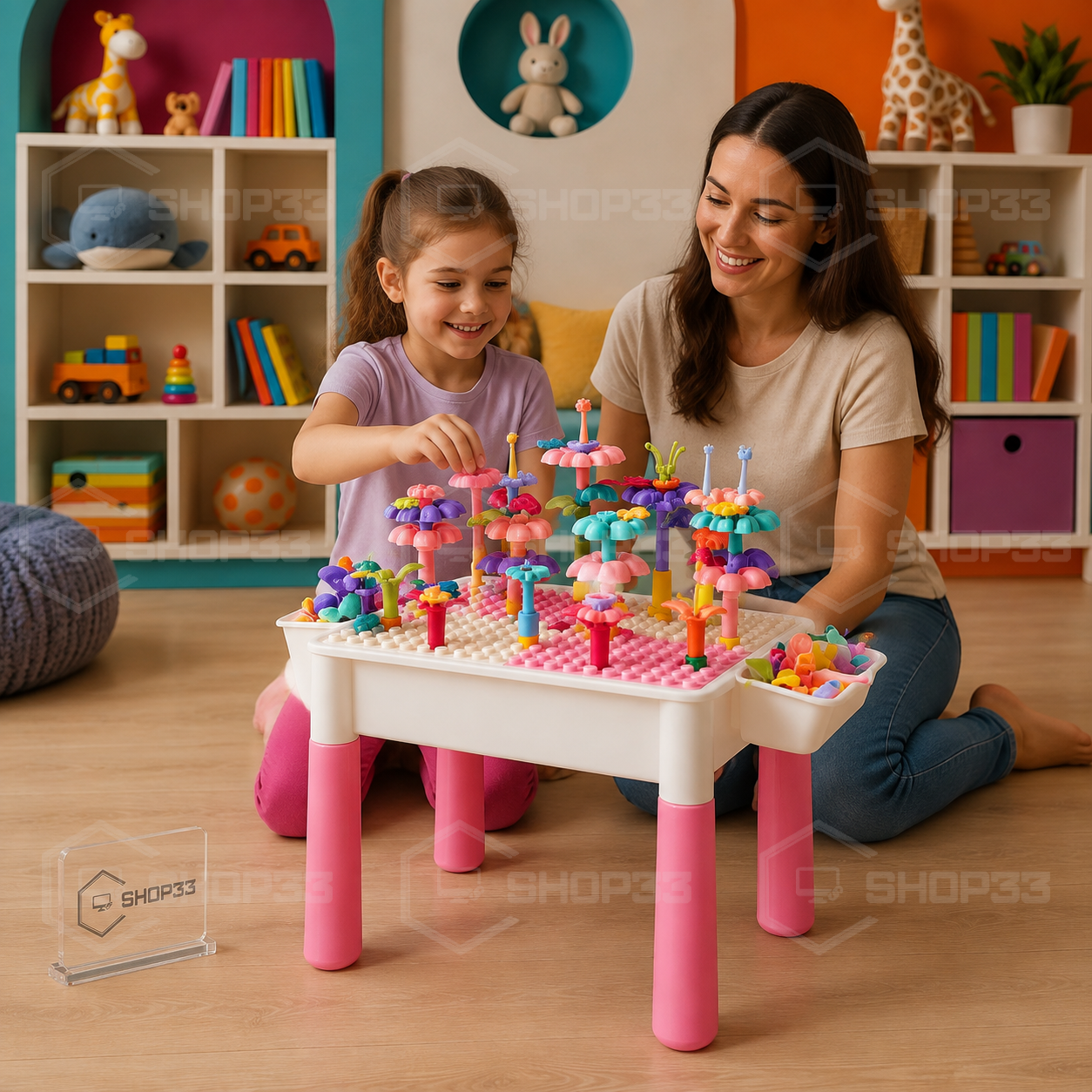 Roze Dečiji Sto sa Kockama 89 Delova - Image 6