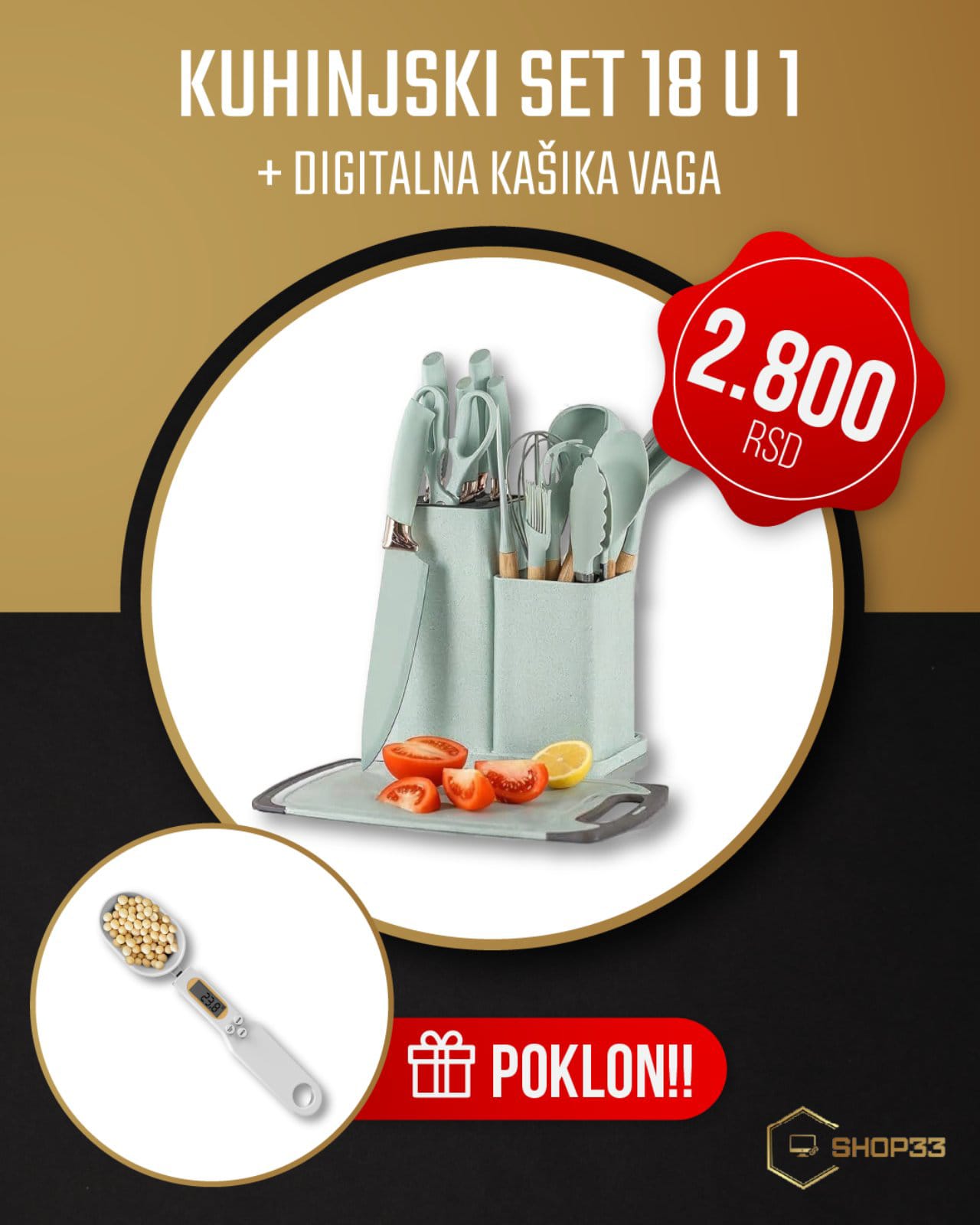Kuhinjski set 18 u 1 + poklon digitalna kašika vaga