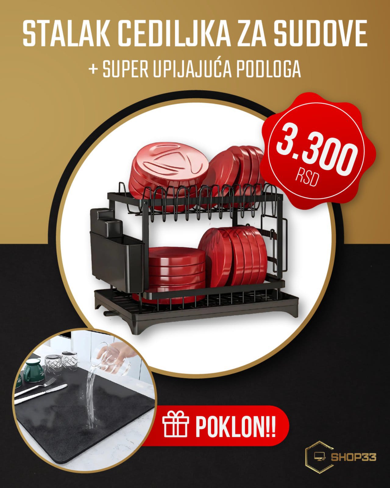 Stalak cediljka za sudove+ poklon super upijajuća podloga