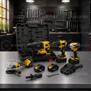 4u1 Set Akumulatorskog Alata-Bušilica, Brusilica, Šrafilica i Hilti u Koferu