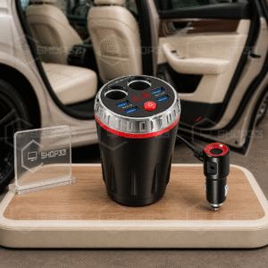 01 Glavna – prednji levi trocetvrtinski 5u1 FM Transmiter za Auto 4 USB + 2 Utičnice
