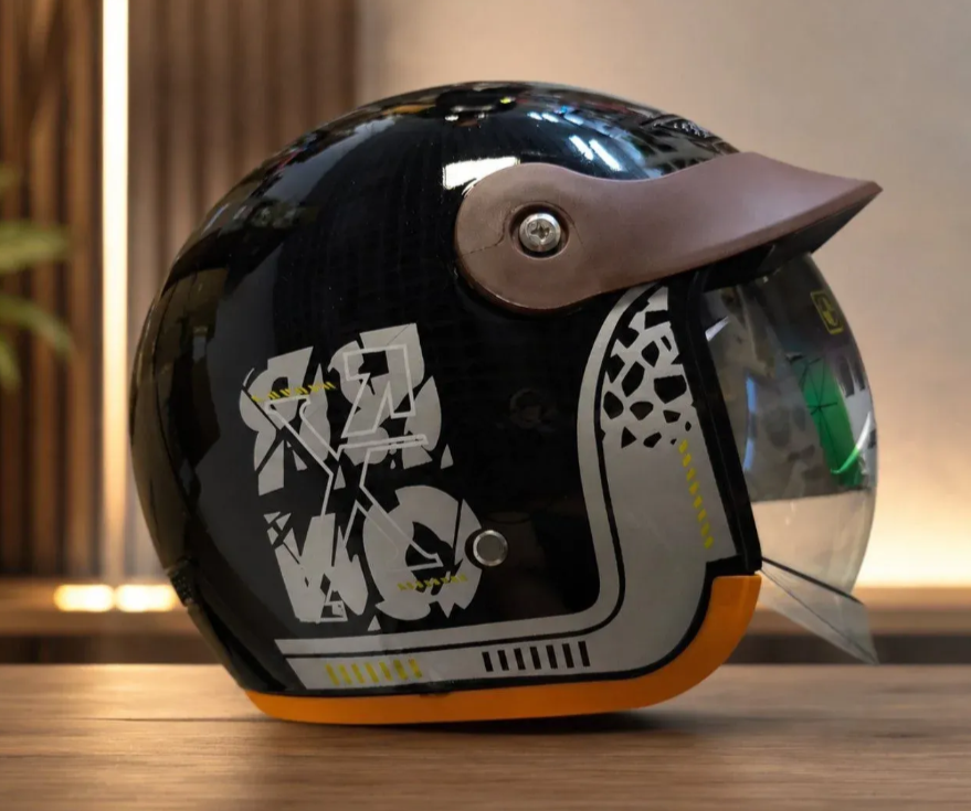 Moto Kaciga sa Vizirom – Retro Dizajn (Crna) - Image 2
