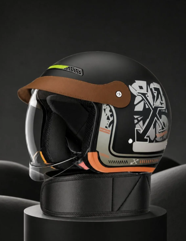 Moto Kaciga sa Vizirom – Retro Dizajn (Crna)
